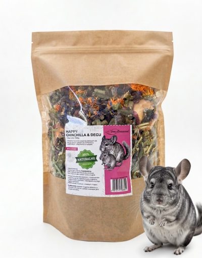 HAPPY CHINCHILLA & DEGU 500g – Naturalna Mieszanka Ziół dla Szynszyli i Koszatniczek
